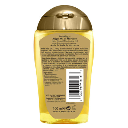 OGX Renewing + Argan Oil of Morocco Hair Oil, Extra Strength Penetrating Serum Treatment for Dry, Damaged, Frizzy, Curly & Coarse Hair, Cold-Pressed Argan Oil, Shine, 3.3 Fl Oz