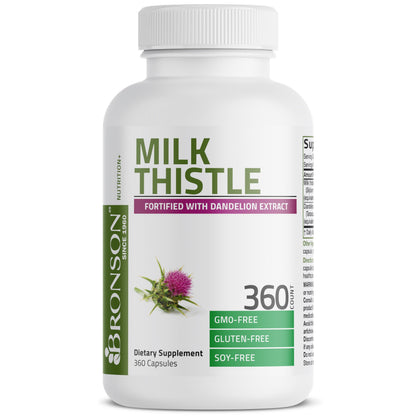 Bronson Milk Thistle Silymarin Marianum & Dandelion Extract, 120 Capsules - 2-in-1 Liver Cleanse, Health, Detox & Antioxidant Support, Non-GMO, Gluten-Free, Soy-Free
