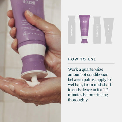 Virtue Flourish Conditioner for Thinning Hair - Nourishes, Thickens, Detangles Thinning Hair