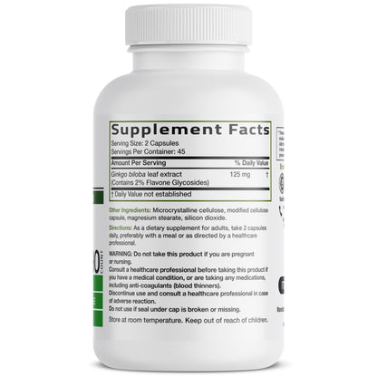 Bronson Ginkgo Biloba Extra Strength Brain & Memory Support 120 Capsules - Vegetarian, Non-GMO, Gluten Free, Soy Free, Memory, Cognitive & Brain Health Support