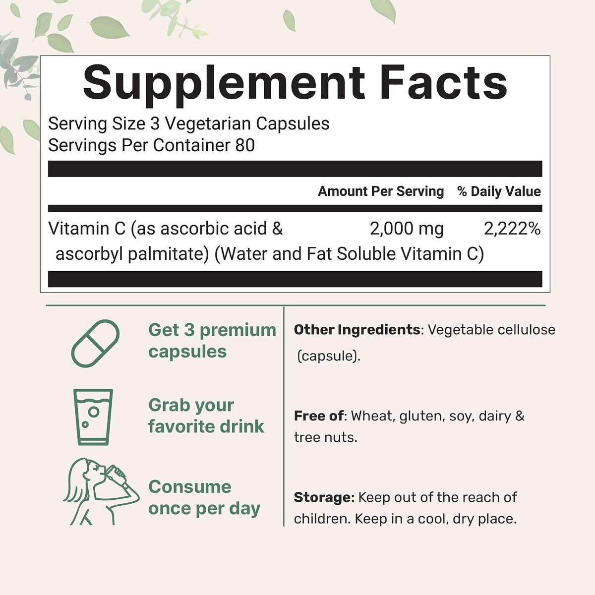 Pure Vitamin C 2,000mg, 240 Veggie Capsules - Highly Bioavailable Fat & Water Soluble Forms - Max Potency - Antioxidant & Immune Support Supplement - Easily Absorbed, Non-GMO, Filler Free