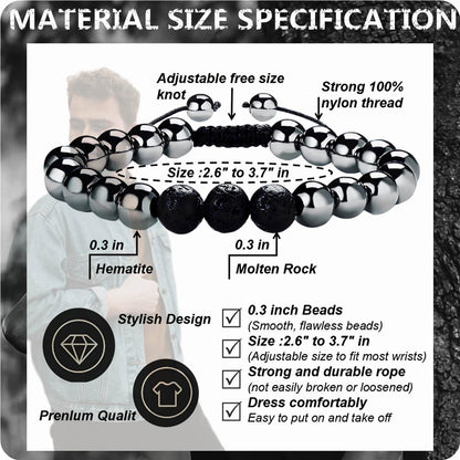 RENZHI-Magnetic Hematite Bracelet–Beaded Magnetic Bracelets for Men and Women