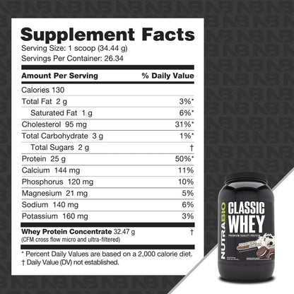 NutraBio Classic Whey Protein Powder- 25G of Protein Per Scoop - Ice Cream Cookie