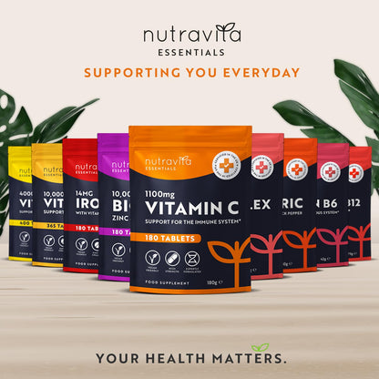 Vitamin C Tablets 1100mg - 180 Premium Vegan and Vegetarian Tablets - 3 Month Supply