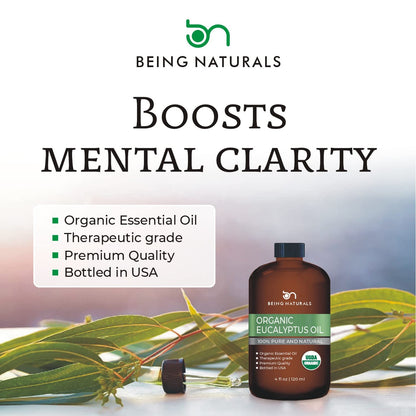 Organic Eucalyptus Essential Oil - Huge 4 FL OZ - 100% Pure & Natural - Premium Natural Oil