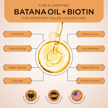 PRIME NATURAL Hair Oil - Batana, Rosemary, Pumpkin Seed, Castor, Almond & Peppermint Oil - Biotin Infused Frizzy & Dry Scalp Care - 2oz