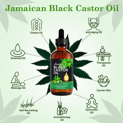 120ML Jamaican Black Castor Oil, Castor Oil Organic Cold Pressed Unrefined, Pure Natural Castor Oil for Hair Growth, Eyelashes & Eyebrows, Deep Cleansing, Skin & Scalp Moisturizer, Nail Care Grow