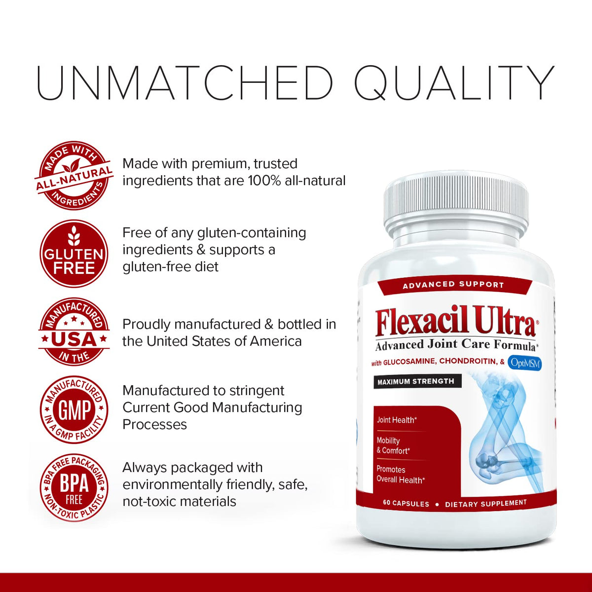 Flexacil Ultra (3 Bottles) Maximum Strength Joint Health & Support Supplement - Glucosami