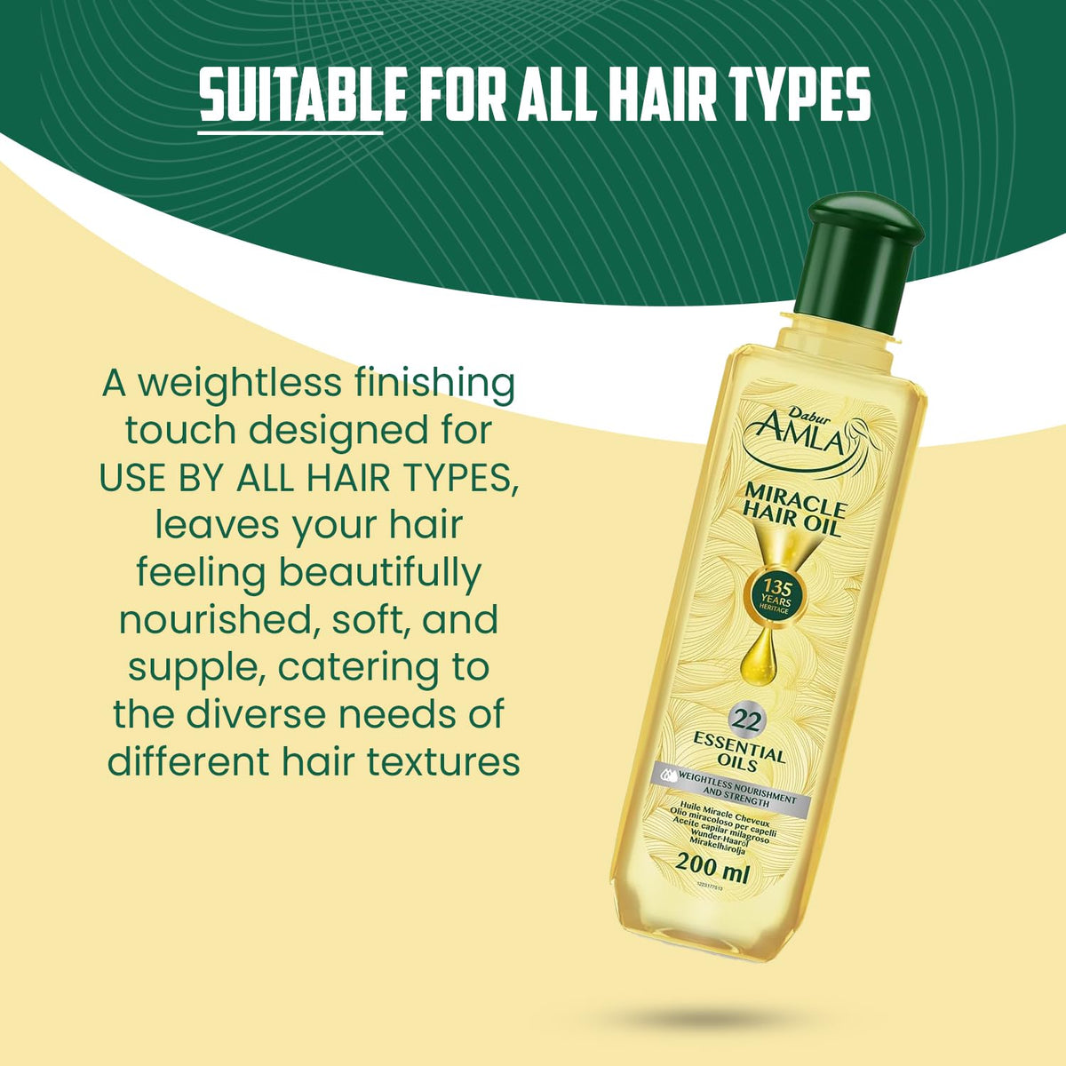 Dabur Amla Luxe Hair Oil - Lightweight Ayurvedic Hair Growth With Pure Amla and 22 Essential Oils, Nourishes and Conditions Scalp, Strengthens Roots, Adds Shine - Dermatologically Tested - 200 ml
