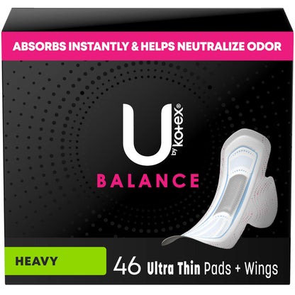 U by Kotex Balance Ultra Thin Pads with Wings, Heavy Absorbency, 46 Count (Packaging May Vary)