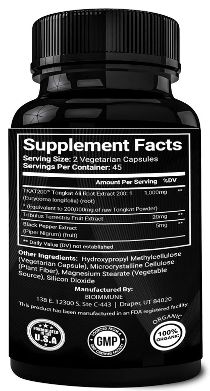 BioImmune Longjack Tongkat Ali Ultra Concentrated Purified Extract Capsules - Strength Muscle Mass, Drive, Performance