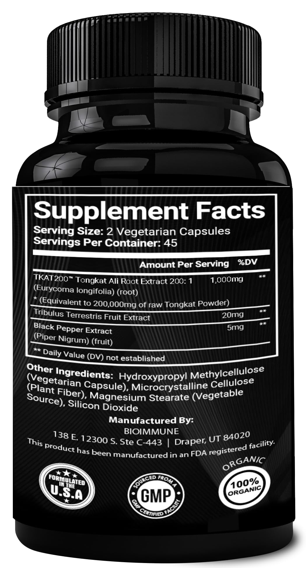 BioImmune Longjack Tongkat Ali Ultra Concentrated Purified Extract Capsules - Strength Muscle Mass, Drive, Performance