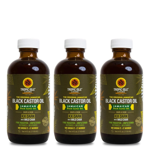 Tropic Isle Living Wild Growth Hair Oil - 3x Jamaican Black Castor-Oil XX Dark 4oz Bundle with Coconut Oil, SheaOil, and JBCO - Moisturizing, Curl Defining, & Frizz Control - Gift Set (3 Items)
