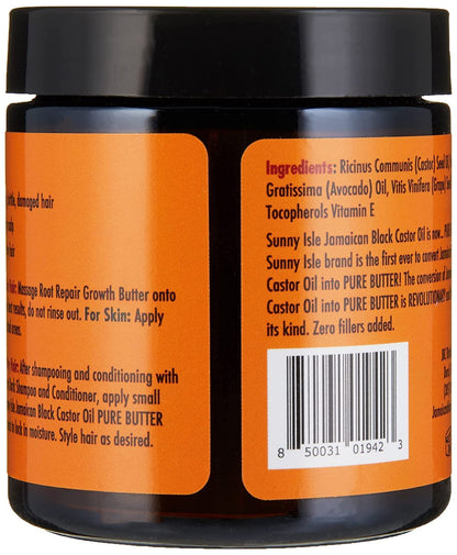 Sunny Isle Jamaican Black Castor Oil Root Repair Growth Butter 4oz - Restores & Revitalizes ALL Damaged Hair Types - Nutrient-Rich, Stimulates Hair Growth - Fights Dry, Itchy, Flaky Scalp
