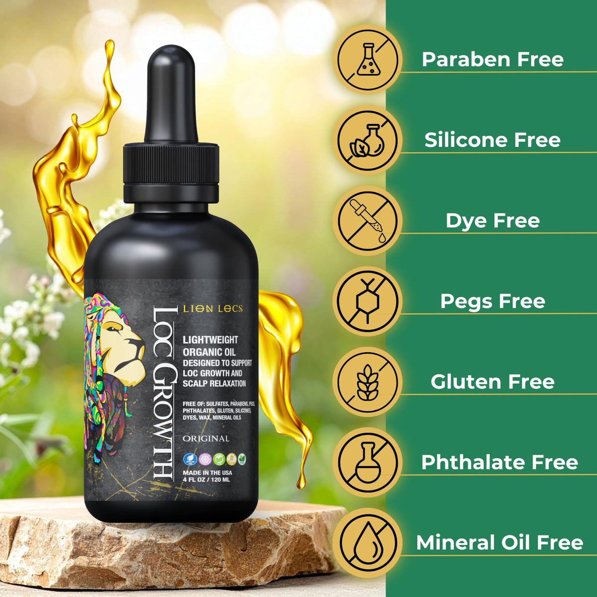 Lion Locs Growth & Scalp Oil for Locs, Braids & Natural Hair - Promotes Healthy Growth, Hydration & Scalp Comfort - Lightweight, Vegan (4oz)