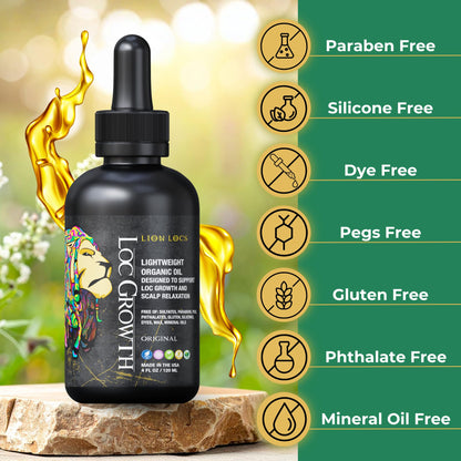 Lion Locs Growth & Scalp Oil for Locs, Braids & Natural Hair - Promotes Healthy Growth, Hydration & Scalp Comfort - Lightweight, Vegan (4oz)
