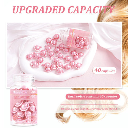 Hair Treatment Serum 40 Capsules, Hair Vitamins A C E Pro B5 - Hair Serum for Frizzy and Damaged Hair, Hair Oil with Rosa Rugosa Flower, Jojoba & Macadamia Seed - Leave in Conditioner for Women & Men