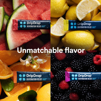 DripDrop Hydration - Electrolyte Powder Packets - Watermelon, Berry, Orange, Lemon