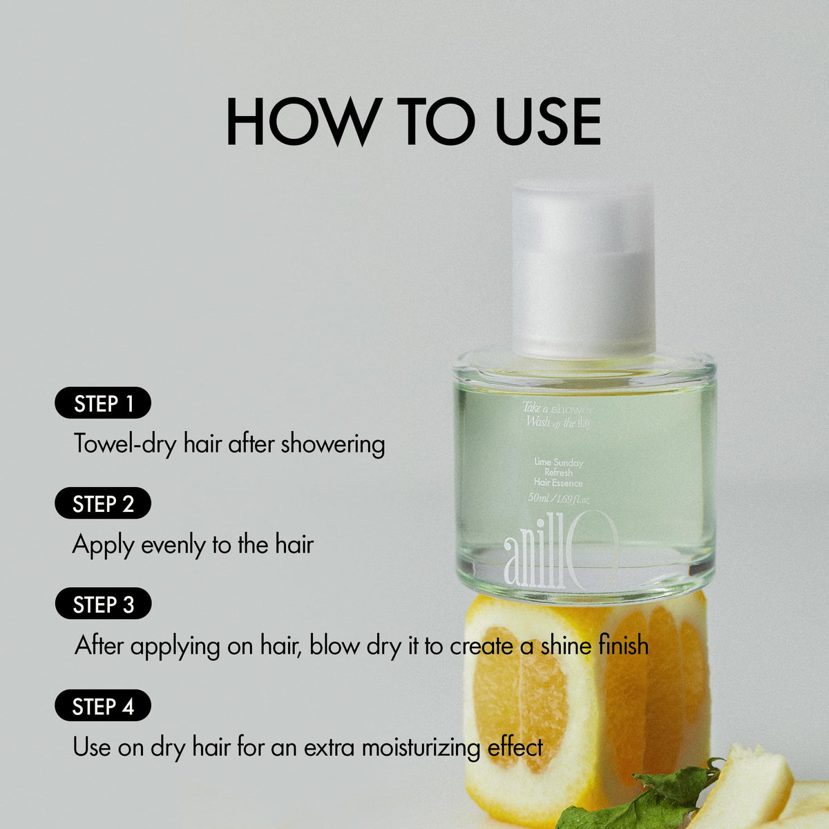 ANILLO Sunday Refresh Lime Hair Essence with Vitamin C, Tea Tree Leaf Oil, and Green Mint - Enhancing Hair Vitality, Citrus Scent, Paraben-Free (50ml / 1.69 fl. Oz)
