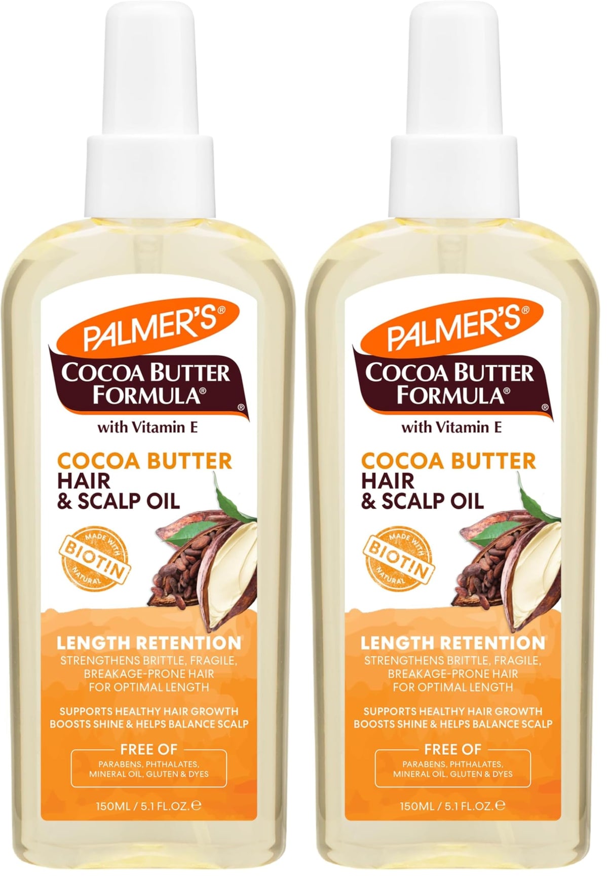 Palmer's Cocoa Butter & Biotin Length Retention Hair and Scalp Oil, 5.1 Fl Oz (Packaging May Vary), (Pack of 2)