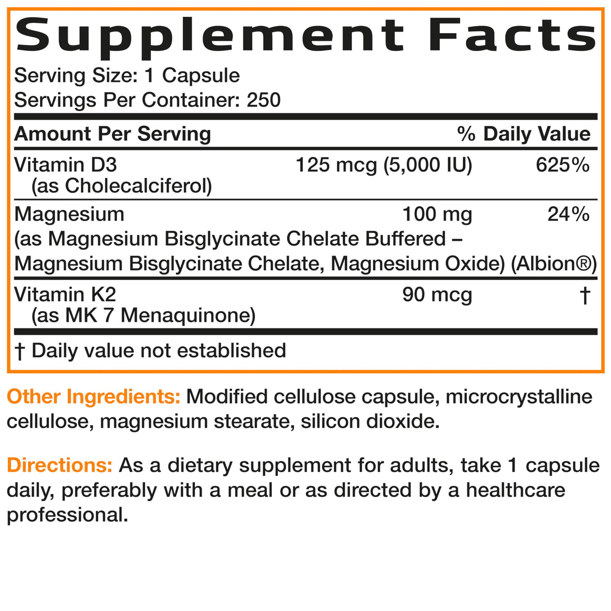 Bronson Vitamin K2+D3 Magnesium Glycinate Supplement, 60 Capsules - 3-in-1 Bone & Heart Health Support Formula, Non-GMO, Gluten Free, Soy Free