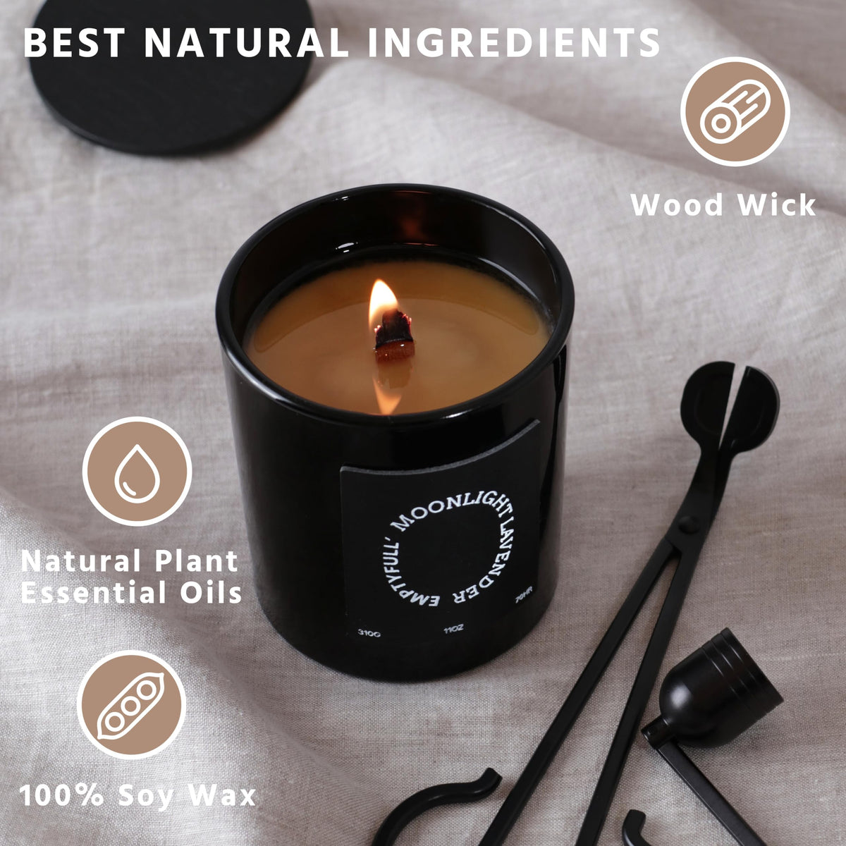 EMPTYFULL Lavender Scented Candles, Wood Wick, 11 oz Large Candle, Natural Soy Candles