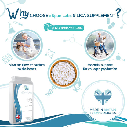 Silica 225mg - 90 Capsules - A Potent Highly Bioavailable Form - Naturally Sourced from Bamboo Extract - One-A-Day Vegan Capsules to Support Healthy Hair, Nails and Skin - Made in The UK
