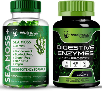 WELLNESS LABSRX Digestive Enzymes Capsules with Sea Moss Gummies - Bundle