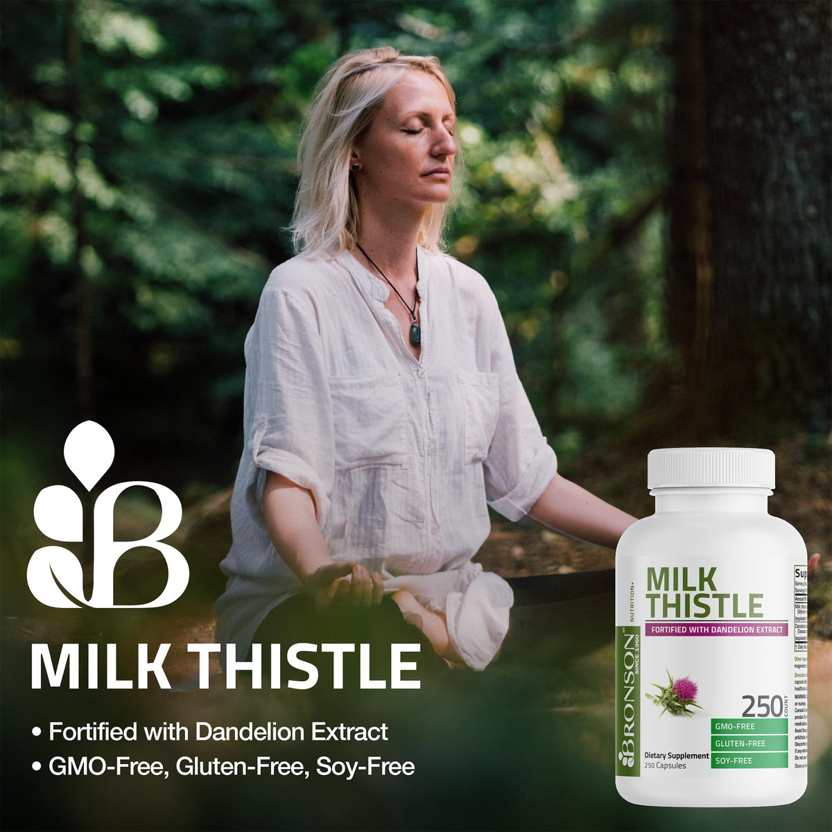 Bronson Milk Thistle Silymarin Marianum & Dandelion Extract, 120 Capsules - 2-in-1 Liver Cleanse, Health, Detox & Antioxidant Support, Non-GMO, Gluten-Free, Soy-Free