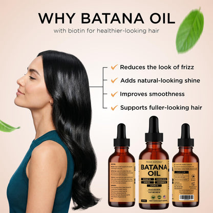 PRIME NATURAL Hair Oil - Batana, Rosemary, Pumpkin Seed, Castor, Almond & Peppermint Oil - Biotin Infused Frizzy & Dry Scalp Care - 2oz