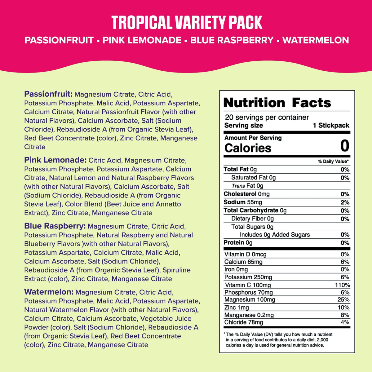 Ultima Replenisher Daily Electrolyte Drink Mix - Tropical Variety, 20 Stickpacks - Hydration