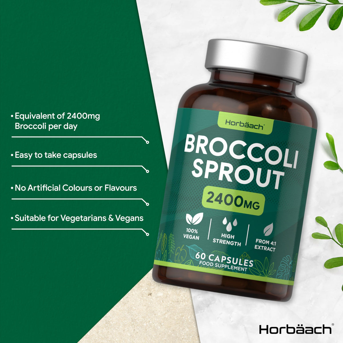 Broccoli Sprout Extract - Activated Sulforaphane Supplement - 2400mg Capsules - 60 Ct