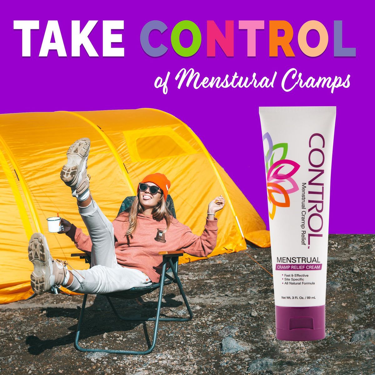 CONTROL, Menstrual Cramp Relief Cream, Topical Pain Relief for Period Cramps and PMS, Period Relief