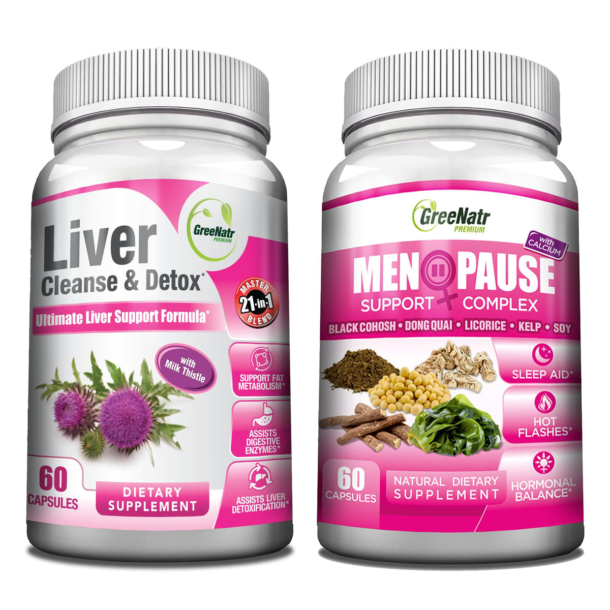 GreeNatr Synergic Bundle - Herbal Menopause Support Complex for Hot Flashes, Night Sweats & Mood Swings