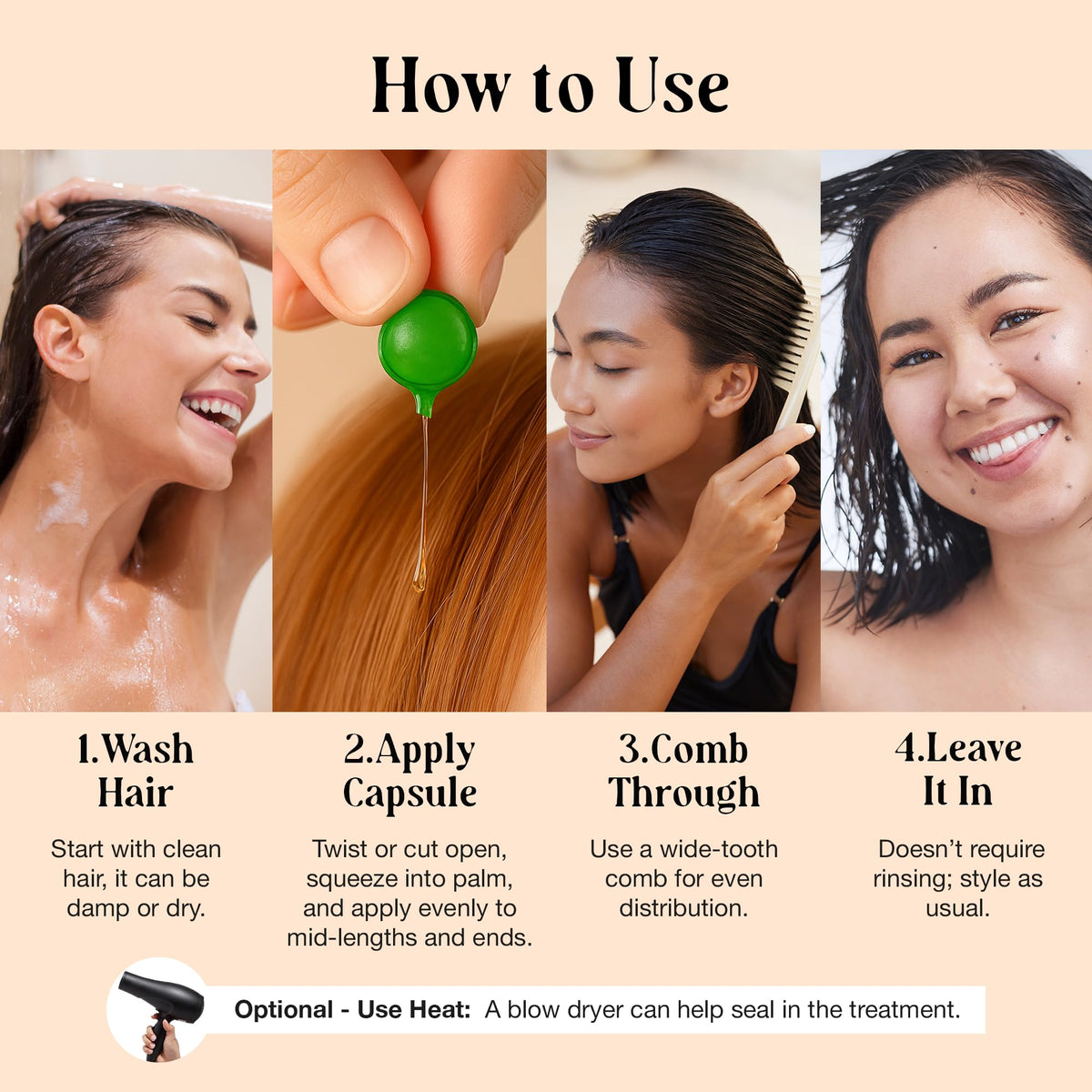 LivaClean 60 CT Hair Serum Capsules for Frizzy, Damaged Hair - Vitaminas para el Cabello - Keratin & Argan Oil with Biotin, Vitamins E, B5, B7, Jojoba Oil - Shine Boost & Split End Repair