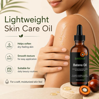 SANOOR Batana Oil for Hair, Lash, Brow & Skin Care, Premium Cosmetic Oil for Scalp Massage, Hair Lengths, Ends, Eyebrows, Eyelashes & Dry-Feeling Skin, 60 ml