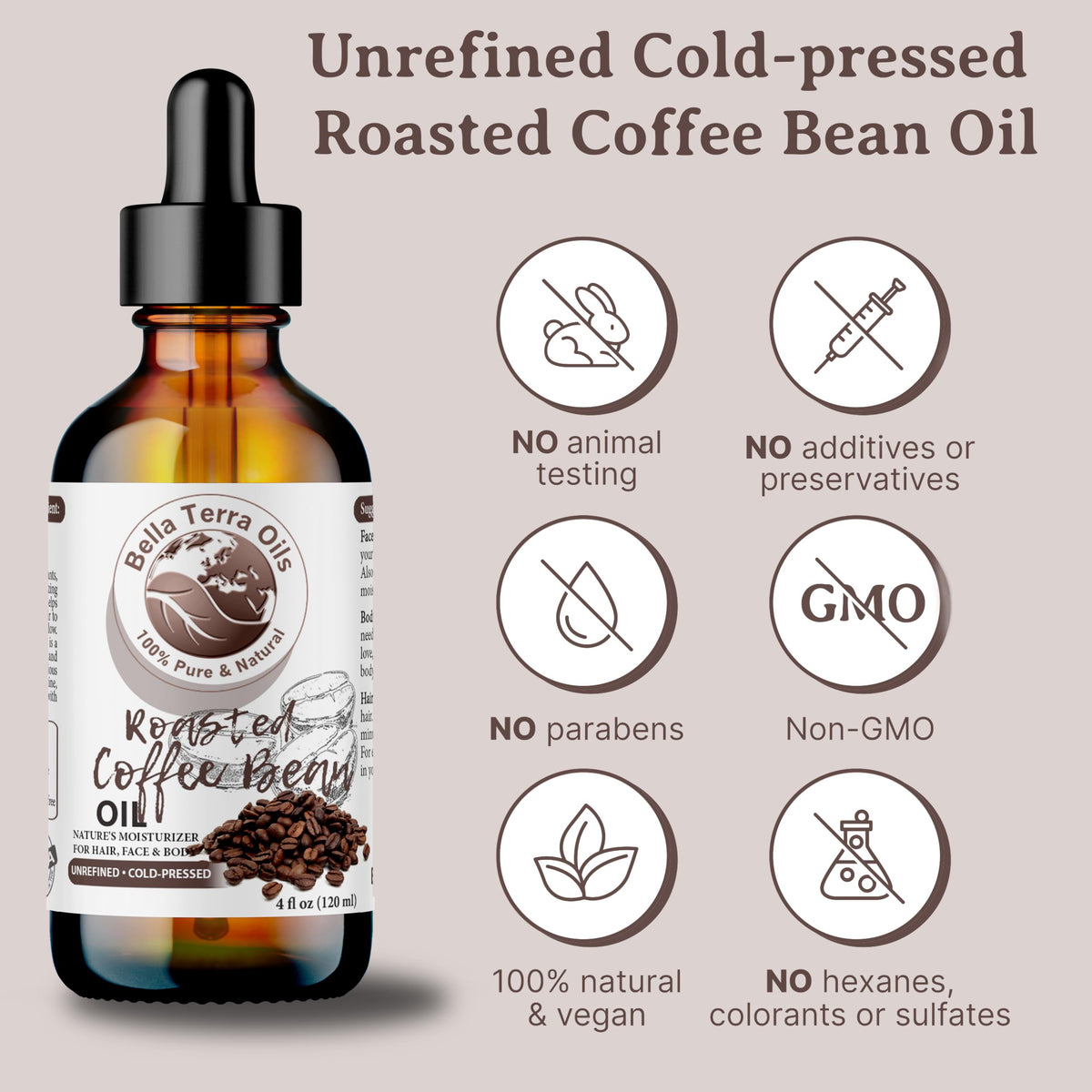 Bella Terra Oils - Roasted Bean Oil 8 oz - Pure Extract from Roasted Seeds, Enriched with Fatty Acids, An Elixir for Skin