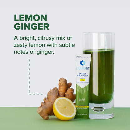 Liquid I.V. Hydration + Energy Multiplier - Lemon Ginger - Hydration Powder Packets
