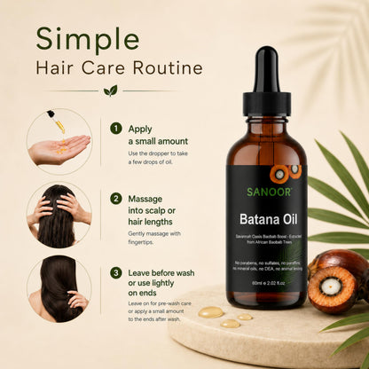 SANOOR Batana Oil for Hair, Lash, Brow & Skin Care, Premium Cosmetic Oil for Scalp Massage, Hair Lengths, Ends, Eyebrows, Eyelashes & Dry-Feeling Skin, 60 ml