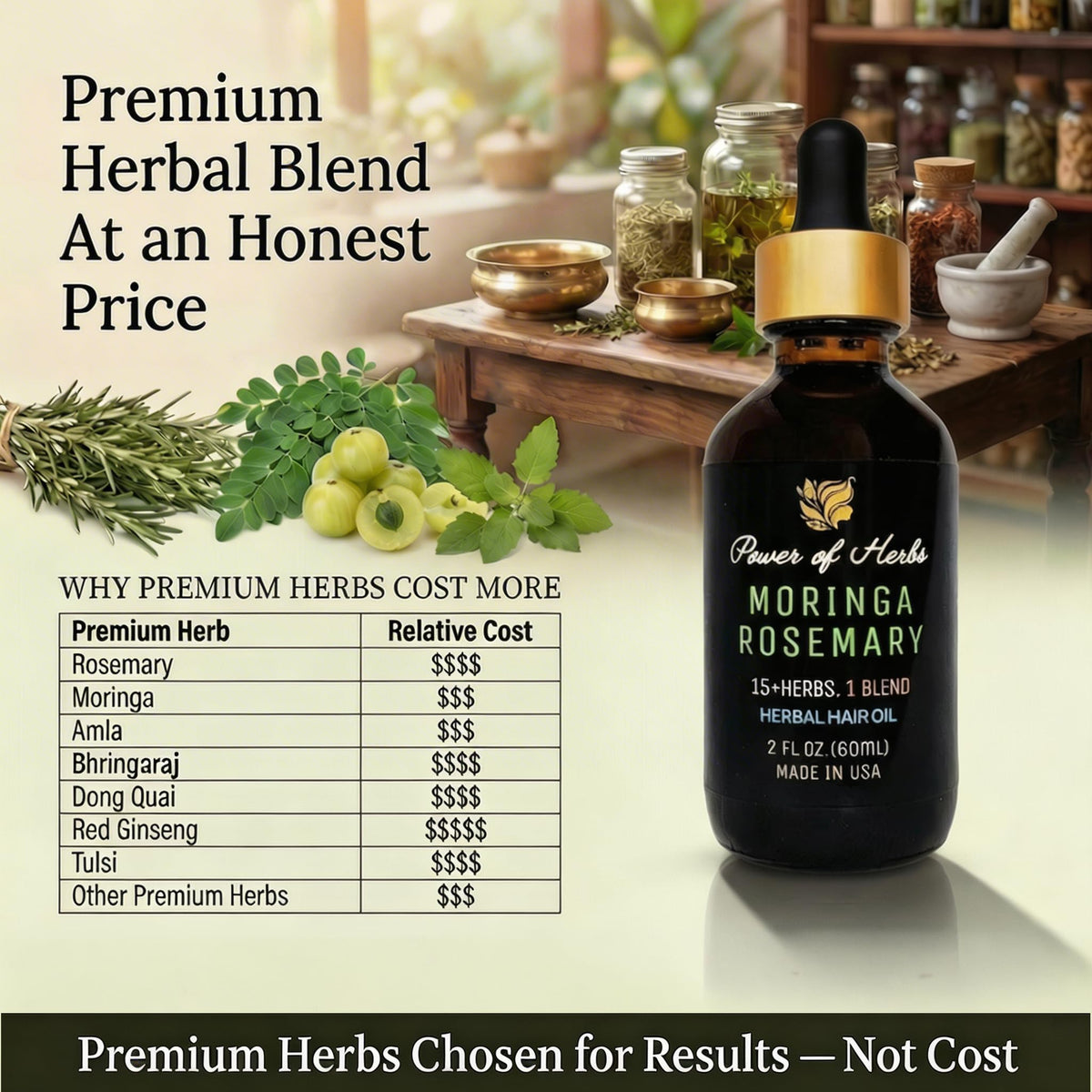 Moringa Rosemary Hair Oil with Amla, Bhringaraj, Pumpkin seed, Almond, Neem, Fenugreek, Infused with Biotin & Vitamin E, Reduces Hair Fall & Thinning, Supports Growth & Scalp Nourishment, Made in USA