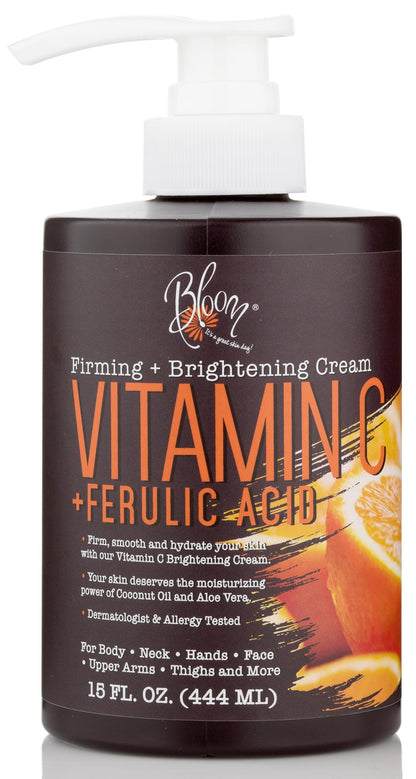 BLOOM Vitamin C Cream Body Lotion & Face Moisturizer W/Coconut Oil - Natural Skin Care