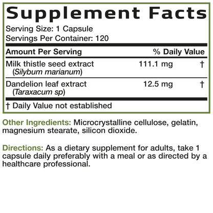 Bronson Milk Thistle Silymarin Marianum & Dandelion Extract, 120 Capsules - 2-in-1 Liver Cleanse, Health, Detox & Antioxidant Support, Non-GMO, Gluten-Free, Soy-Free