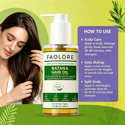 FAOLORE 100ml Batana Oil for Hair Growth-100% Raw Batana Oil With Rosemary Oil + Tea Tree Oil for Hair Growth,Wild Growth Hair Oil,Nourishes Scalp Hair