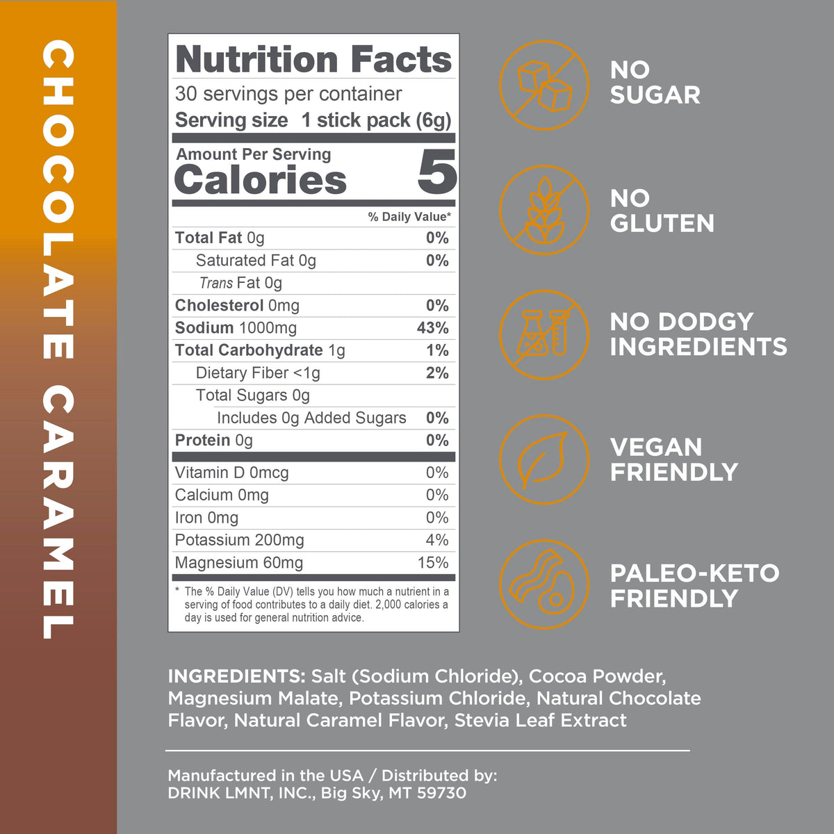 LMNT Hot Chocolate and Coffee Mixer - Chocolate Caramel Salt Electrolytes - No Sugar
