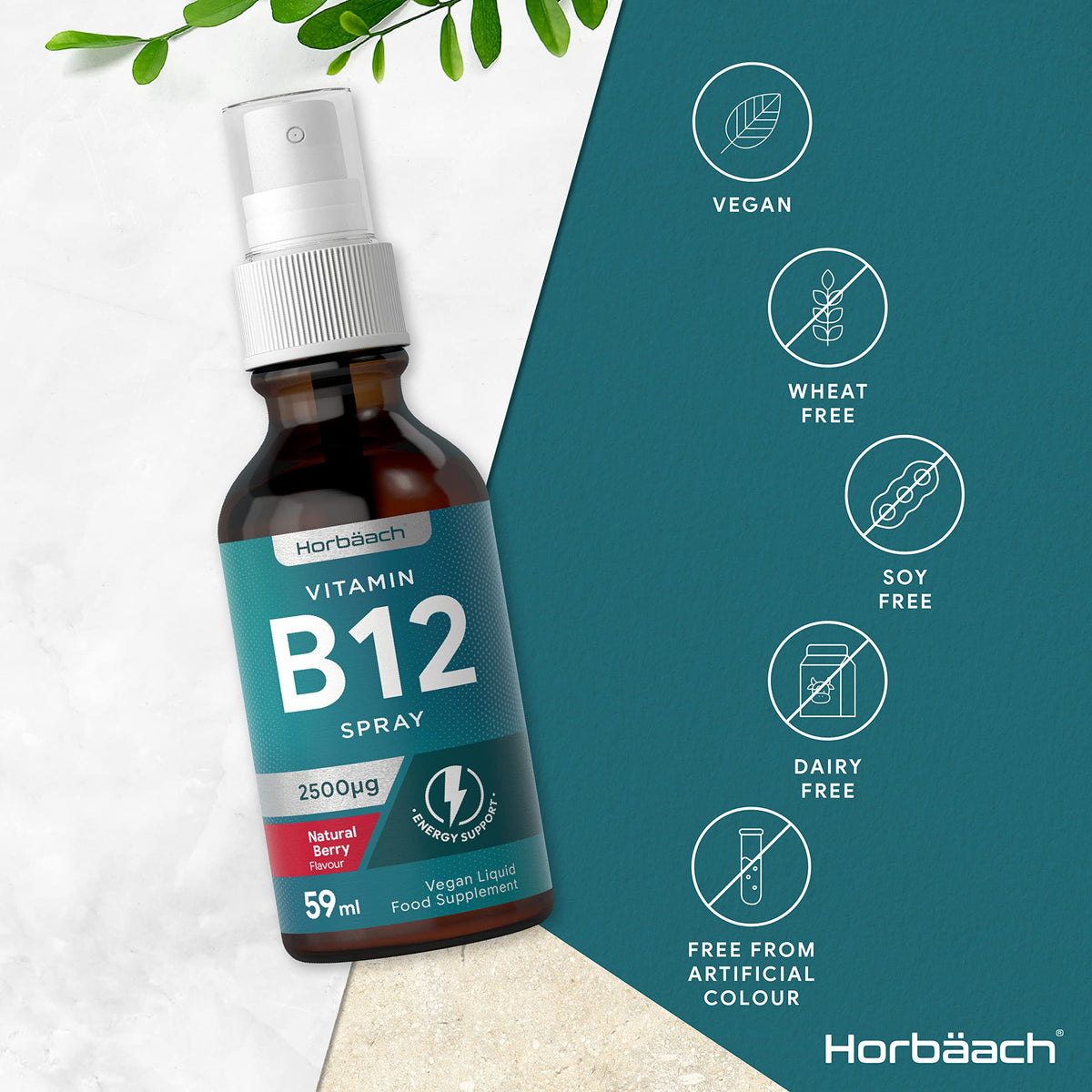Vitamin B12 Spray 2500mcg - 59ml - High Strength Supplement - Natural Berry Flavour