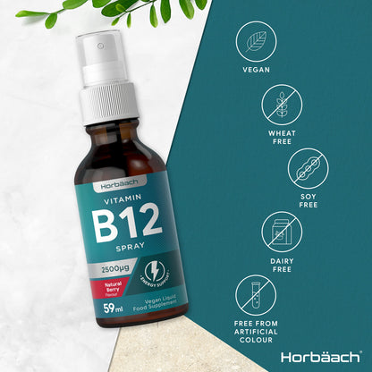 Vitamin B12 Spray 2500mcg - 59ml - High Strength Supplement - Natural Berry Flavour