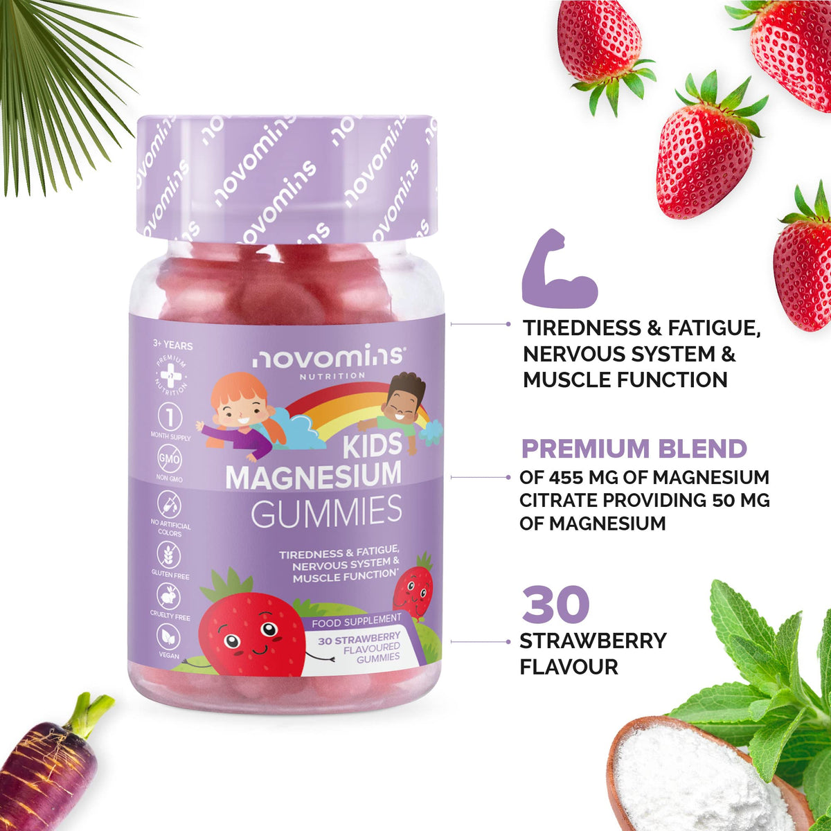 Kids Magnesium Gummies - Vegan - 1 Month Supply - Childrens Supplements - 30 Chewa