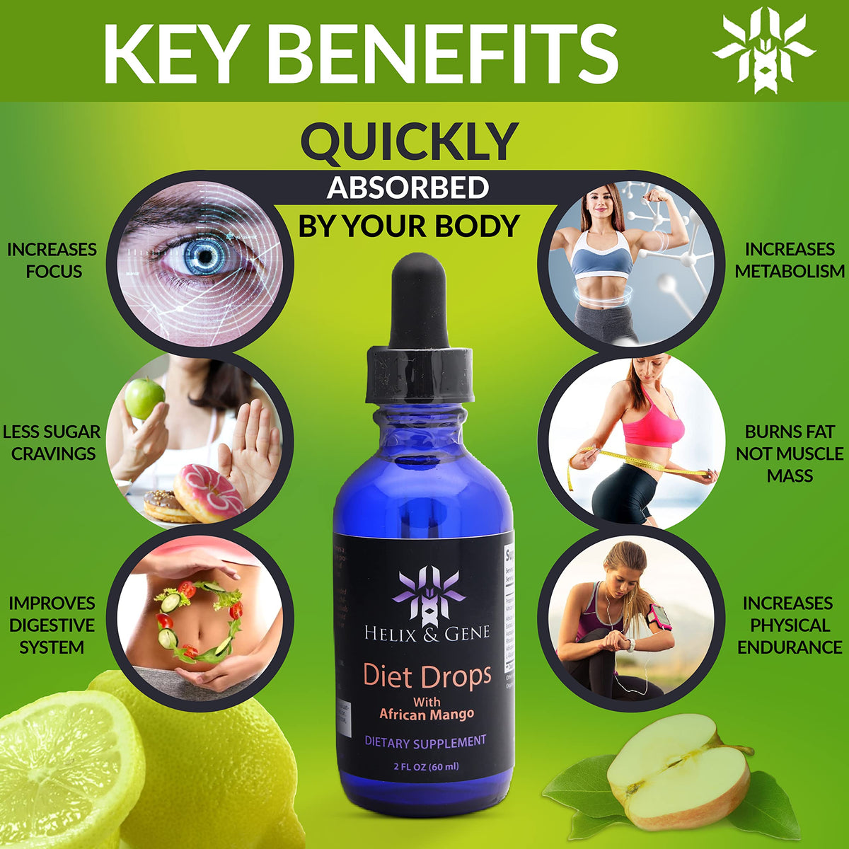 Helix & Gene Appetite Diet Drops Mango Flavor - Fast Weight Loss - Natural Metabolism
