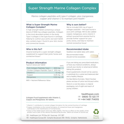 Healthspan 1,000mg Marine Collagen Complex 60 Tablets - 800mg Type I + 200mg Type II Collagen