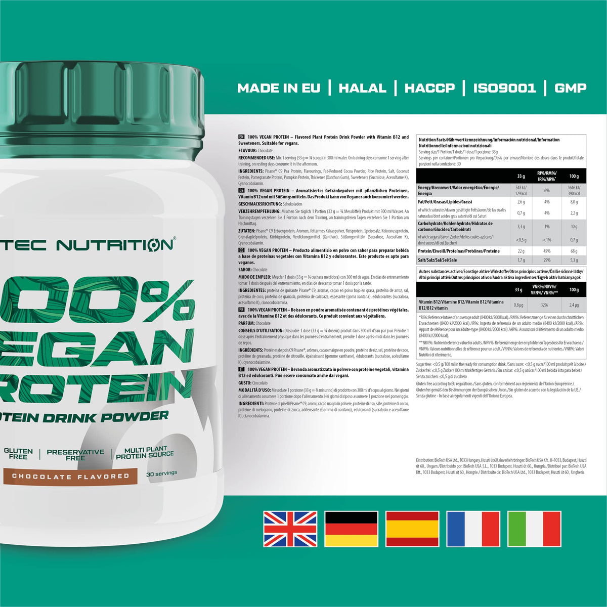 Scitec Nutrition 100% Vegan Protein - 5 Plant-Based Protein Sources - Fortified with Vitamin B12